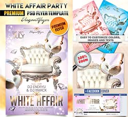 豪华派对海报/传单模板：White Affair Party – Flyer PSD Template + Facebo